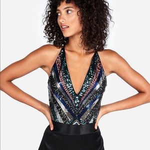 Express Deep V-neck Sequin Bodysuit